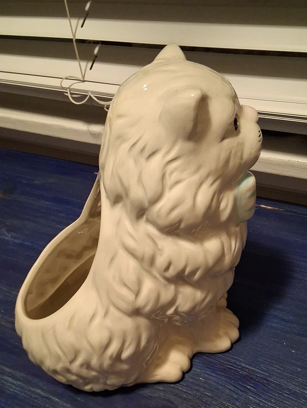 Ceramic White Cat Planter with Pastel Bow